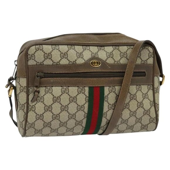 GUCCI GG Supreme Web Sherry Line Shoulder Bag PVC Beige - Picture 1 of 16